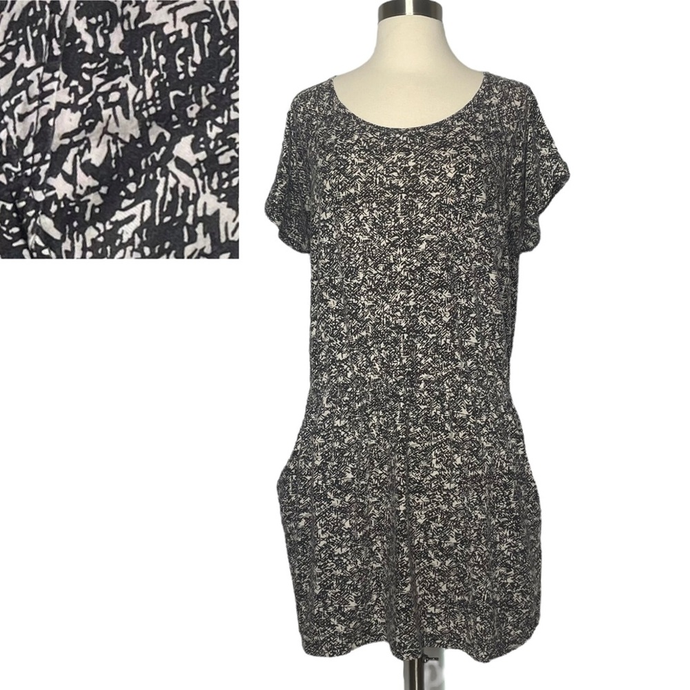 Cotton Mini Dress Pockets Size L Black White Beach Casual Summer Comfy Hi-Line
